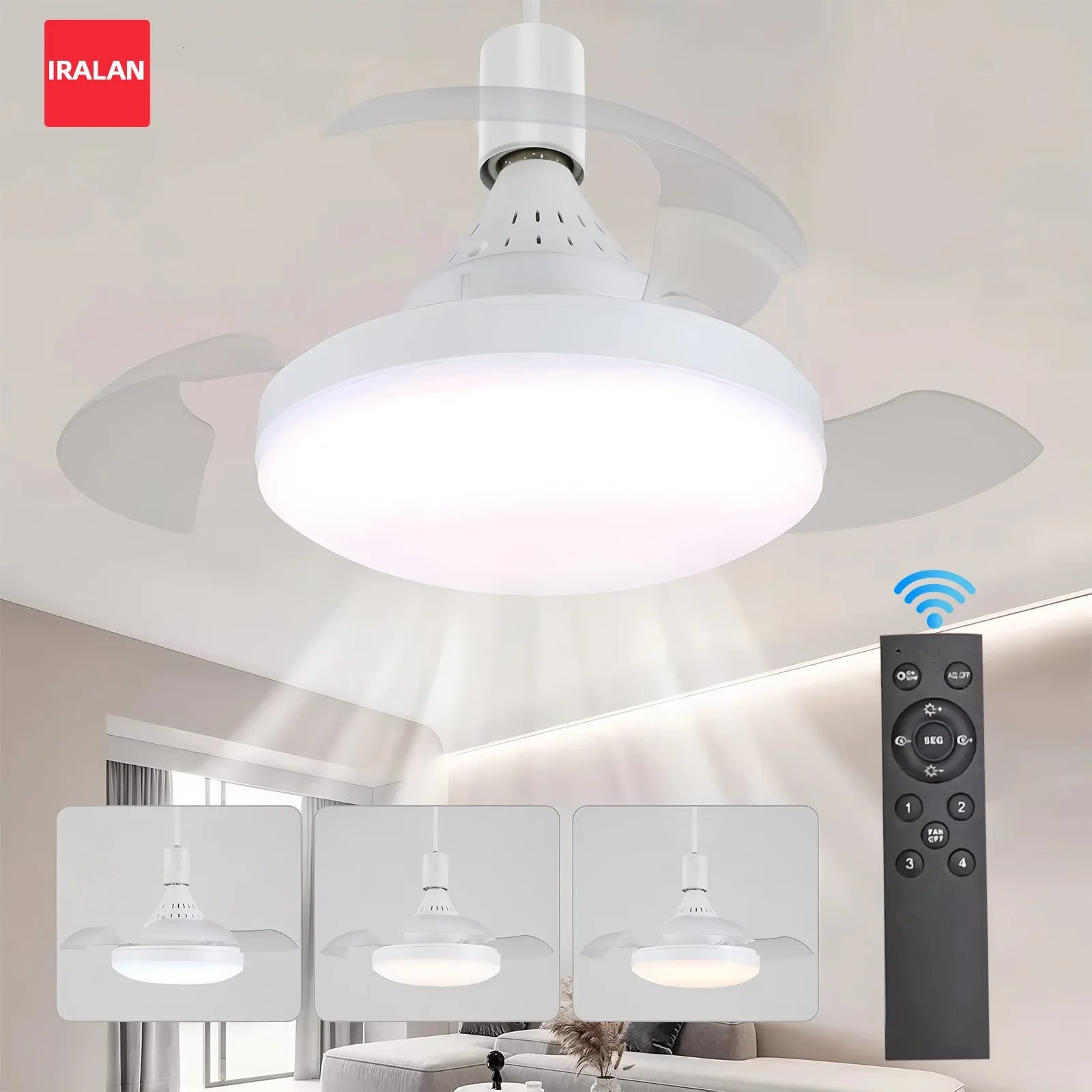 Ventilador de Techo Retráctil con Luz LED | Control Remoto, Regulable, Instalación E27