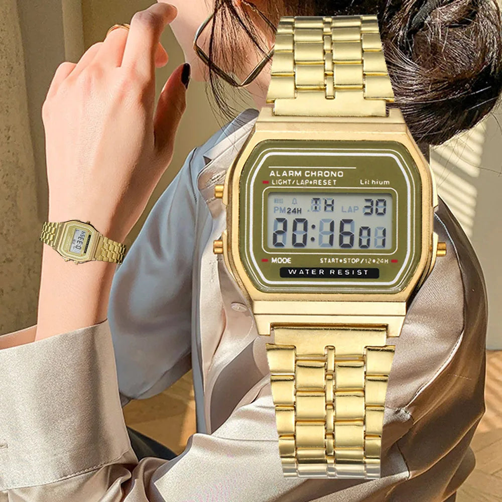 Reloj Digital Mujer Acero Inoxidable – Estilo Elegante que Dura