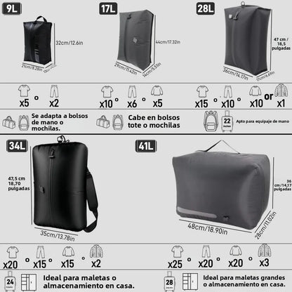 Bolsas de Vacío para Viaje – Ahorra Espacio en tu Maleta + Organizador de Ropa Impermeable y Hermético