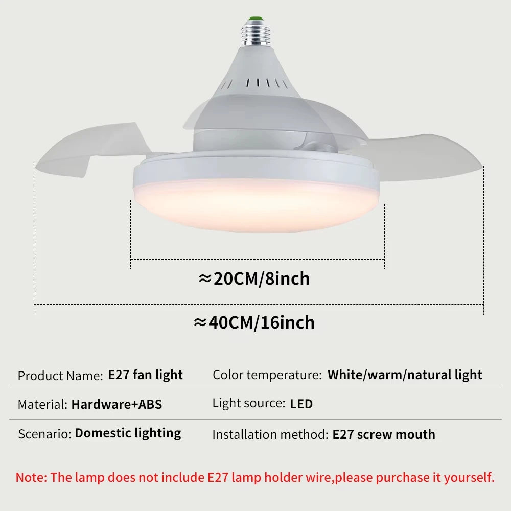 Ventilador de Techo Retráctil con Luz LED | Control Remoto, Regulable, Instalación E27