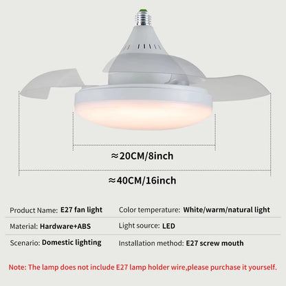 Ventilador de Techo Retráctil con Luz LED | Control Remoto, Regulable, Instalación E27